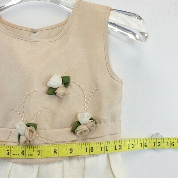 Flower Girl Dress Kids 6 Cream White Pleated 3D Flower Colorblock RUSTANETTE - Picture 5 of 12